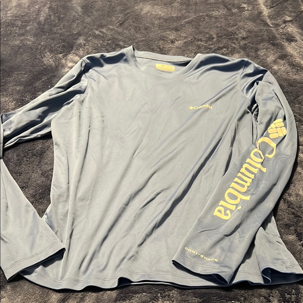 Columbia Sky Blue Long Sleeve Shirt with Yellow Accents